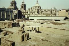 Aztec Great Temple with National Cathedral in Mexico City