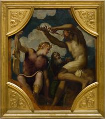 The Judgement of Midas painting by Tintoretto showing a dramatic mythological scene