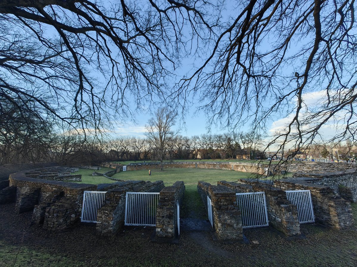 Ancient Roman amphitheater ruins in Aquincum, Budapest