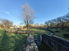Ancient Roman amphitheater ruins in Budapest's Aquincum archaeological site