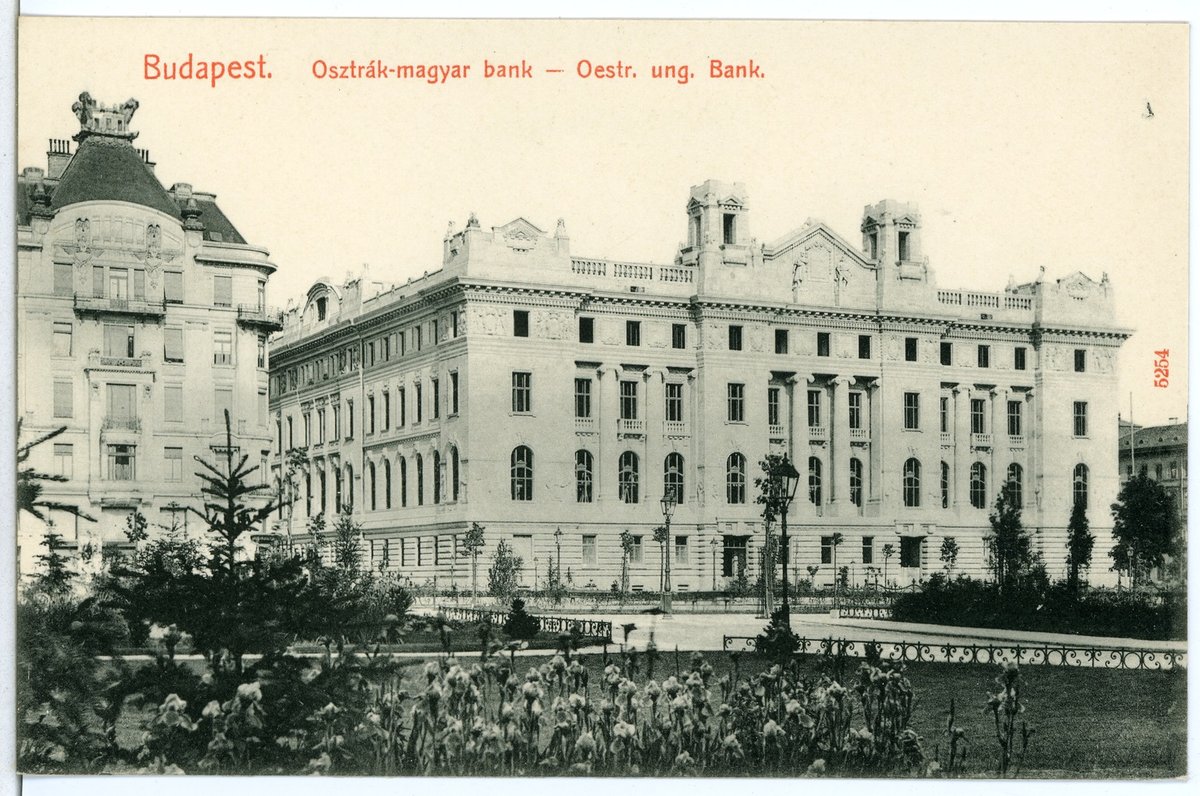 Historic Oesterreichisch-ungarische Bank building in Budapest in 1904