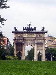 Arco della Pace monument viewed from Parco Sempione in Milan during daylight