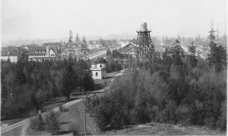 Historic University of Washington campus view looking north from Denny Hall rooftop in 1914, Seattle