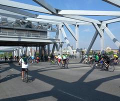 Sunny morning view looking west on 3d Avenue Bridge with cityscape