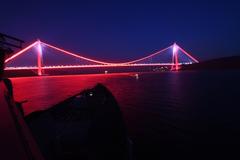 Yavuz Sultan Selim Bridge spanning across water with cables and towers