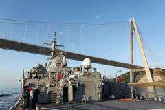 Arleigh Burke-class guided-missile destroyer USS Ross en route to the Black Sea on June 26, 2021
