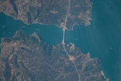 Northern Turkey's Bosporus Strait with the Yavuz Sultan Selim Bridge leading into the Black Sea