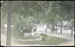 Last surviving stones of the Bastille prison in Paris covered by foliage