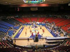 Nokia Arena before the 2004 championship derby with balloons hanging from the ceiling