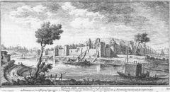 Historic view of ancient walls of Rome showing landmarks Fontanone dell'Acqua Paola, S. Pietro in Montorio, Monte Testaccio, and Piramide di Caio Cestio