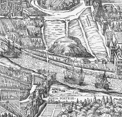 Historical drawing of Testaccio district in Rome from around 1625