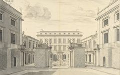 Perspective view of Tessinska palatset garden facade in Stockholm black and gray ink drawing ca 1700