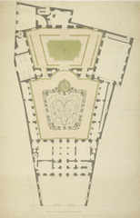 Architectural plan drawing of Tessinska palatset palace and garden in Stockholm around 1696