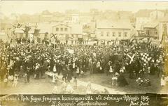Historical gathering in Austurvöllur-square Reykjavík celebrating women's suffrage on July 7, 1915