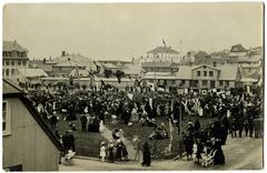 People gathering at Austurvöllur square in Reykjavik celebrating women's suffrage on July 7th 1915