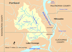 Map of Tryon Creek watershed in Multnomah and Clackamas counties, Oregon