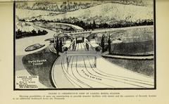 Perspective view of Laguna Honda station showing open cut construction for transfer facilities and extension of Seventh Avenue down the Peninsula