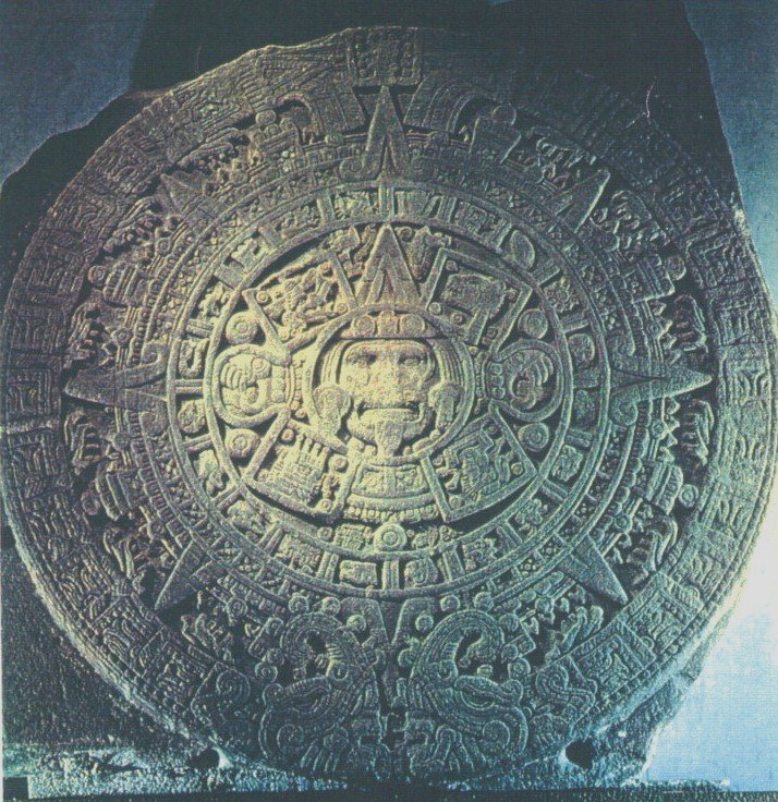 Stone calendar solar sculpture in Museum of Anthropology and History Mexico City