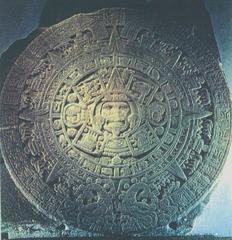 Stone calendar solar sculpture in Museum of Anthropology and History Mexico City