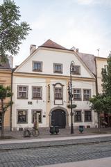 Historic building on Main Street in Kosice under clear blue sky