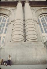 Massive stone columns in front of Union Station in Kansas City Missouri