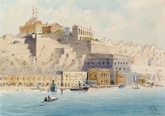 View of Valletta with Auberge de Castille et Leon and Upper Baracca from Isola Point Grand Harbour