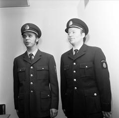 Swedish police officers in new uniforms, Tierp, Uppland December 1972