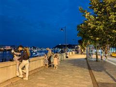 View of Batthyány tér and the Danube riverfront in Budapest with historical buildings and boats