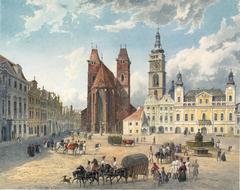 Eduard Gurk painting of Cathedral and Episcopal Residence in Königgrätz, 1836