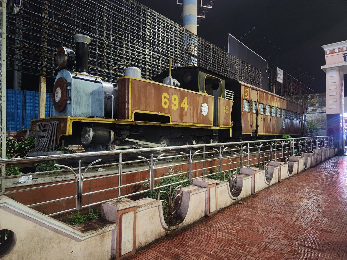 Narrow gauge toy train displayed outside Vishakhapatnam Railway Station
