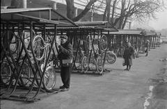 Covered bicycle storage area at the food market square in 1964