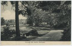 Historic horse and carriage in Volunteer Park, Seattle, circa 1910