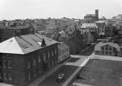 Rooftop view over Reykjavik Iceland showing the Icelandic Parliament building and Catholic Cathedral in the distance