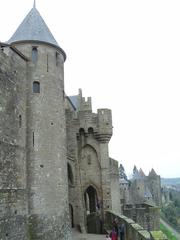 View of Carcassonne Citadel medieval fortress with stone walls and towers