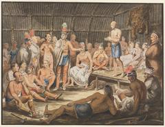 Exhibition of Indian tribal ceremonies at the Olympic Theater Philadelphia 1880s watercolor drawing