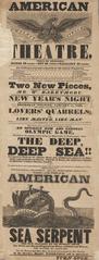 Vintage advertisement poster for the American Theatre in Philadelphia featuring shows Lovers' Quarrels and The Deep Deep Sea with balcony reserved for the Colored Population