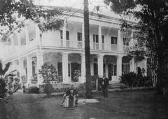 Queen Liliuokalani outside Washington Place with Captain Samuel Nowlein