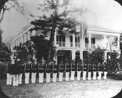 Royal Guards in front of Washington Place, residence of Queen Lili'uokalani, circa 1891–93