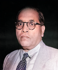 Colorised portrait of Babasaheb B. R. Ambedkar in formal attire