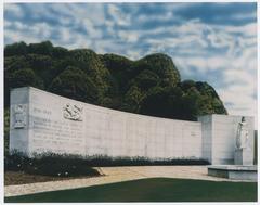 West Coast WWII Memorial at Presidio of San Francisco during sunset with clear sky