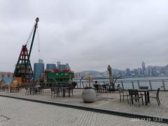 HK West Kowloon Waterfront Promenade scenic view in March 2025 with city skyline and clear sky