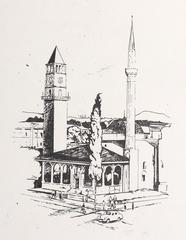 Clock tower of Ethem Bey mosque in central Tirana