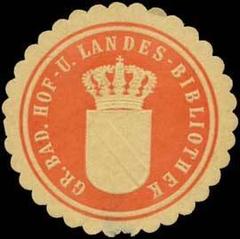 Yellow and red embossed sealing stamp of Gr. Bad. Hof- und Landes-Bibliothek in Karlsruhe