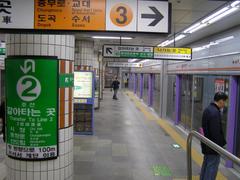 Euljiro 3-ga Station entrance in Seoul with sign in Korean and English