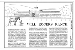Historic black and white architectural drawing of the Will Rogers Ranch house located at 14253 Sunset Boulevard, Pacific Palisades, Los Angeles County, California