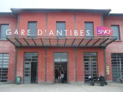 Front view of Antibes train station in Alpes-Maritimes, France