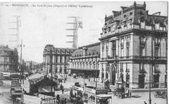 Vintage postcard of Bordeaux Saint-Jean train station and Hotel Terminus