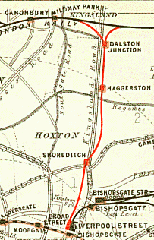 Map of North London Railway Broad Street branch in 1899