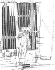 Plan of Broad Street and Liverpool Street railway stations in 1888