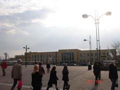 Bruges Railway Station building with train tracks and platforms